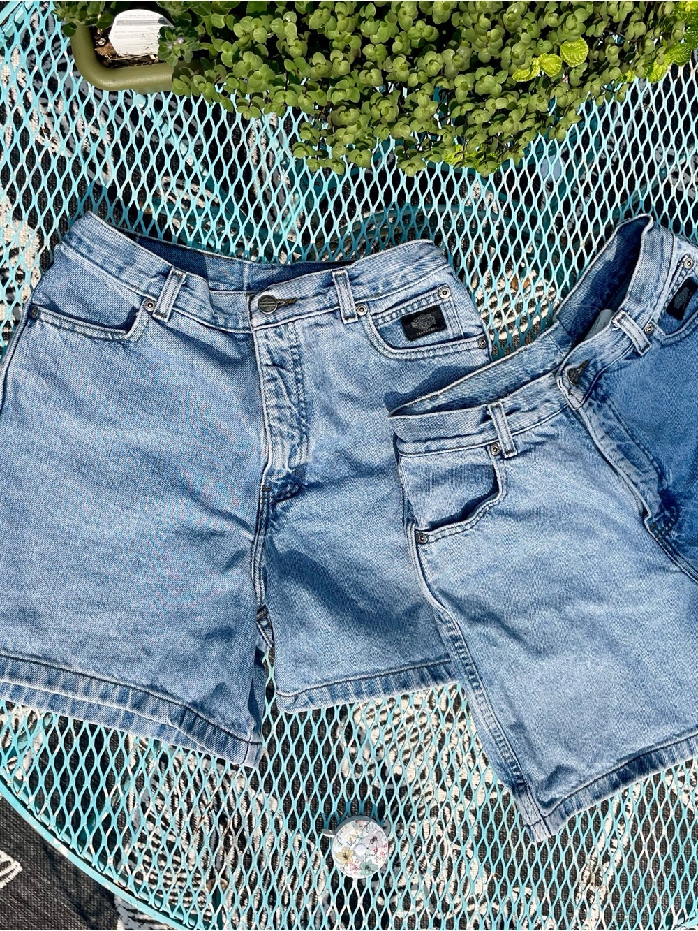 2 pairs Harley-Davidson Vintage Light Blue Denim Mom Shorts